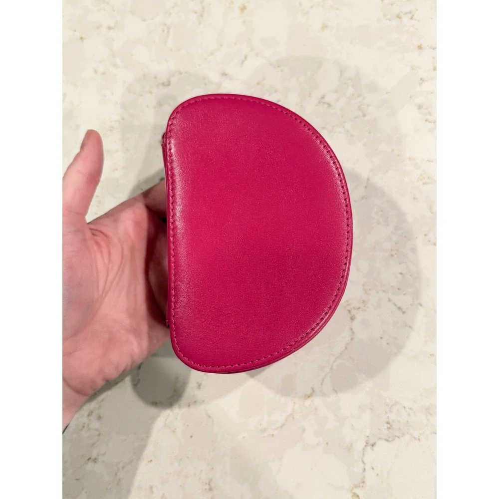 Rowallan Scotland Fuchsia Pink Leather Travel Jewelry Case Organizer‎ Half Moon